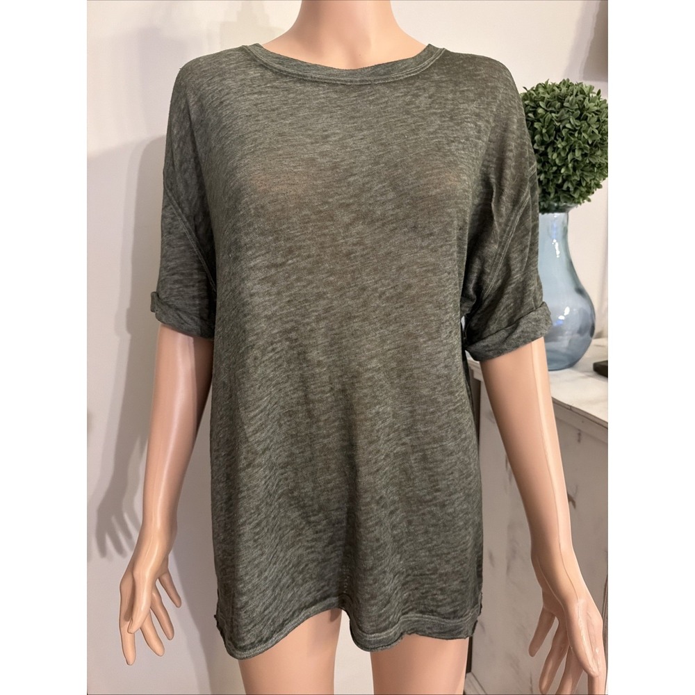 We The Free People Army Green Oversized Tee Shirt Size Large Cotton Blend
